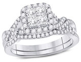 1.00 Carat (Color H-I, I1-I2) Princess Cut Diamond Engagement Ring Bridal Wedding Set in 10K White Gold
